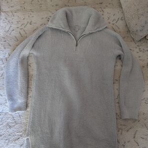 Barefoot Dreams Light Blue Cozy Chic Tunic Sweater Quarter Zip Funnel Neck